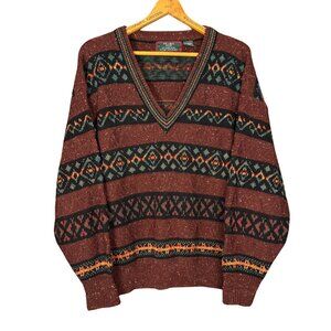 Vintage 90s Earth Tone Knit Sweater Woodland Grandpa Aesthetic Retro